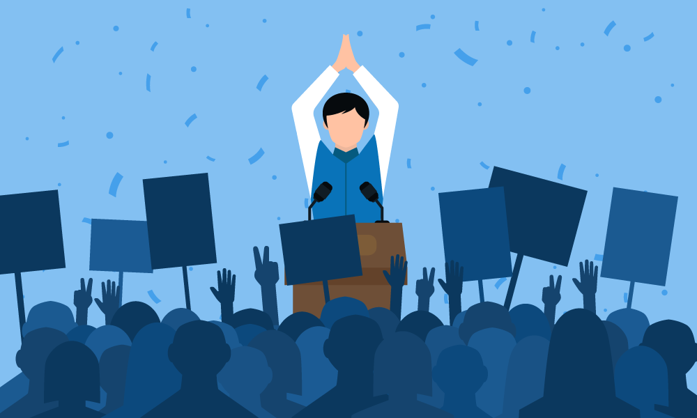 Politics Illustration - Person at podium in front of crowd